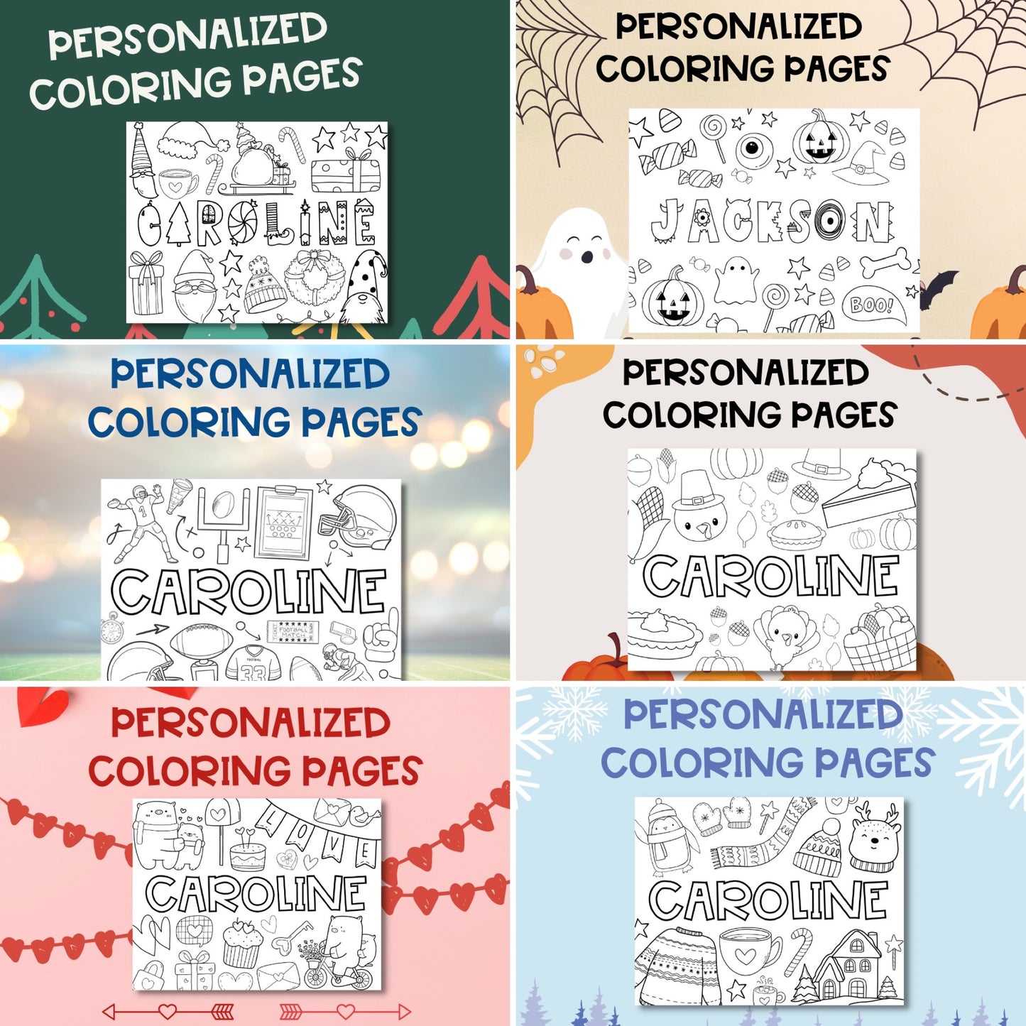 EDITABLE BUNDLE Personalized Coloring Pages