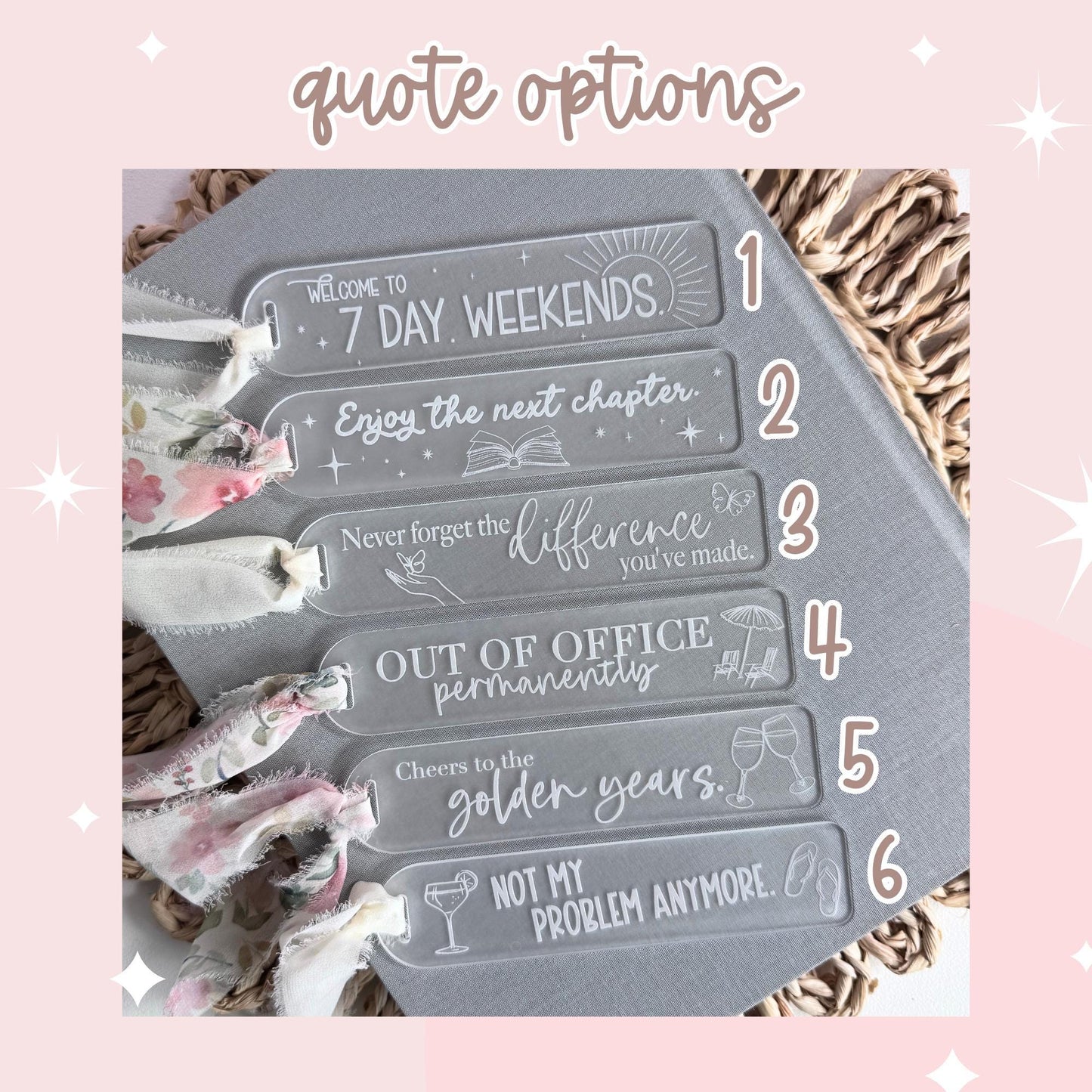 Retirement Acrylic Bookmark with Thoughful Quote Sweet Book Gift Retirement Gift Farewell Gift Kind Gift for Reader Gift for Book Lover
