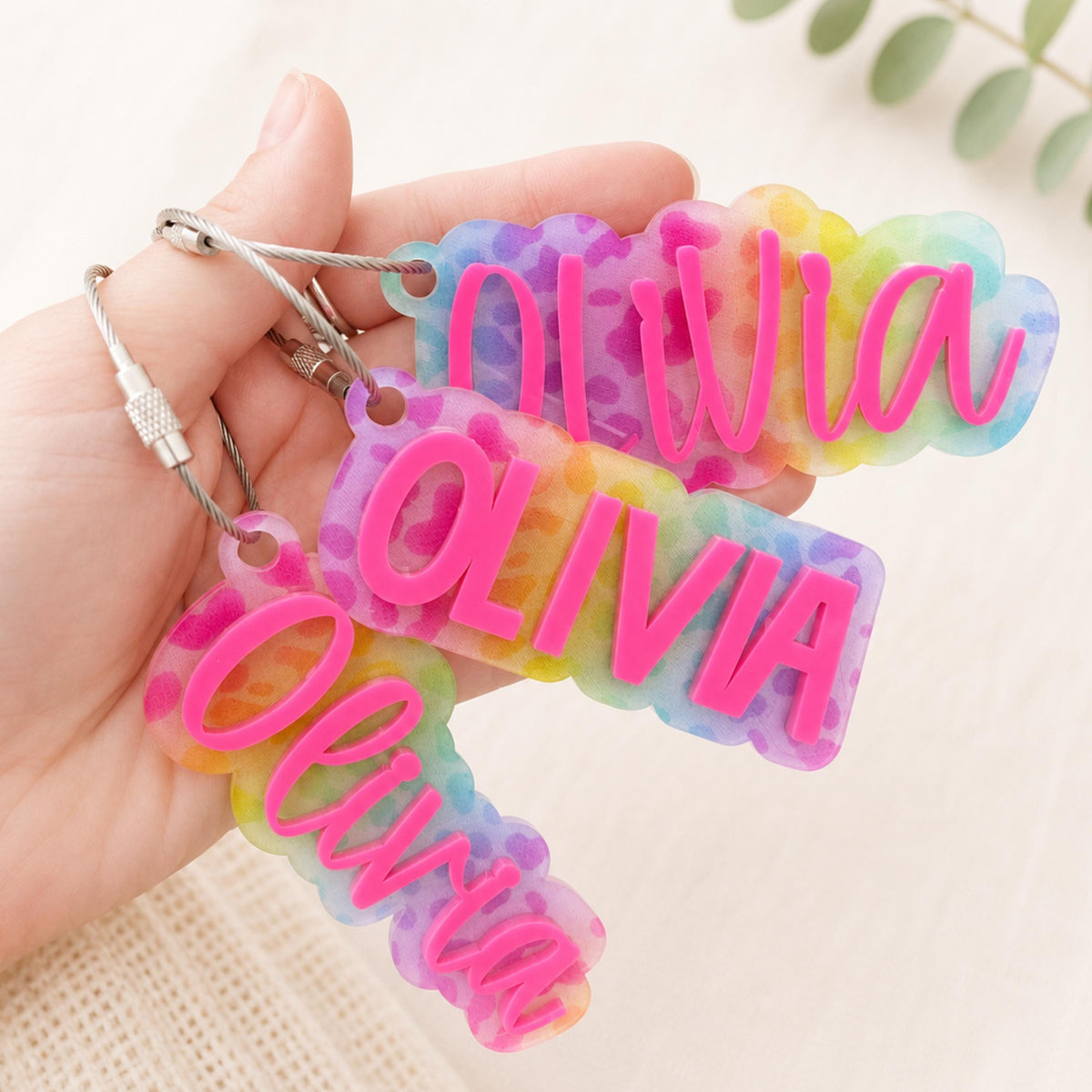 Name Keychain Bag Tag Tie Dye Acrylic Custom Backpack Tag for Kids School Bag Bogg Bag Accessory Colorful Gift Stocking Stuffer for Girl