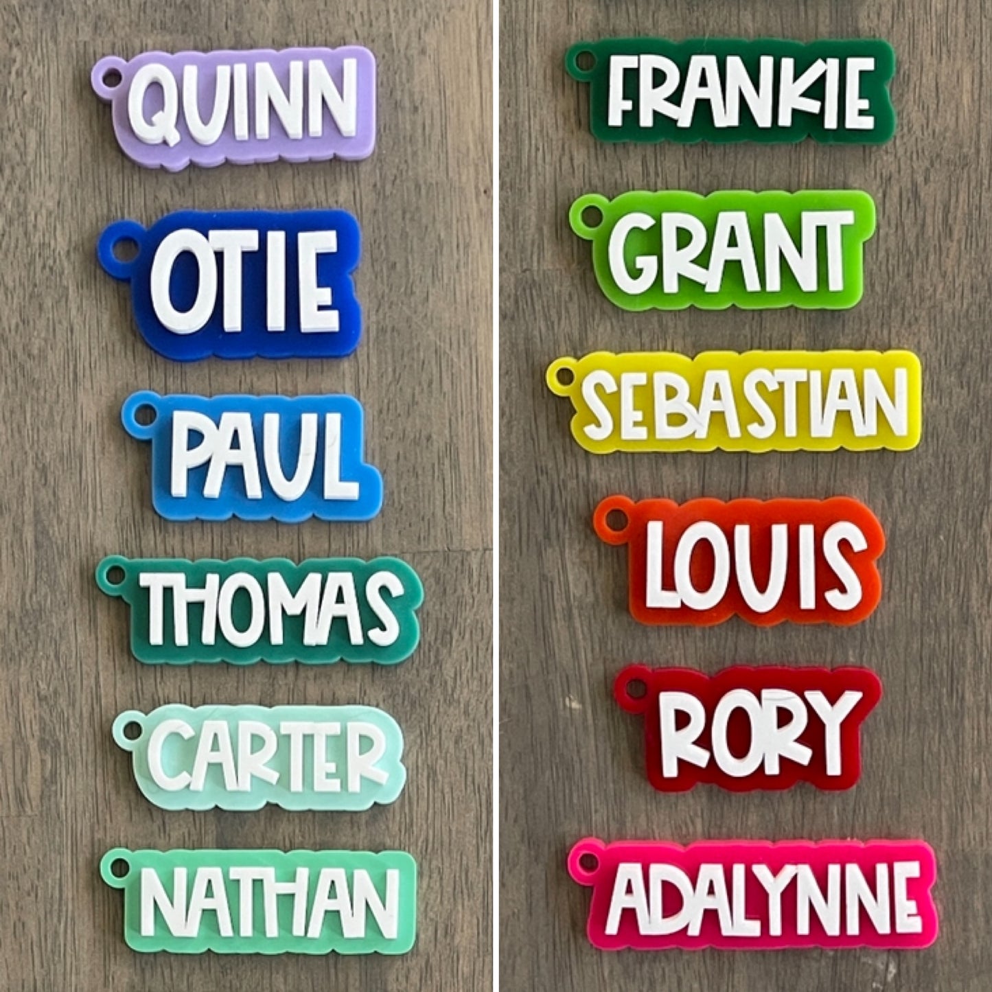 Layered Acrylic Name Bag Tag (White Lettering)