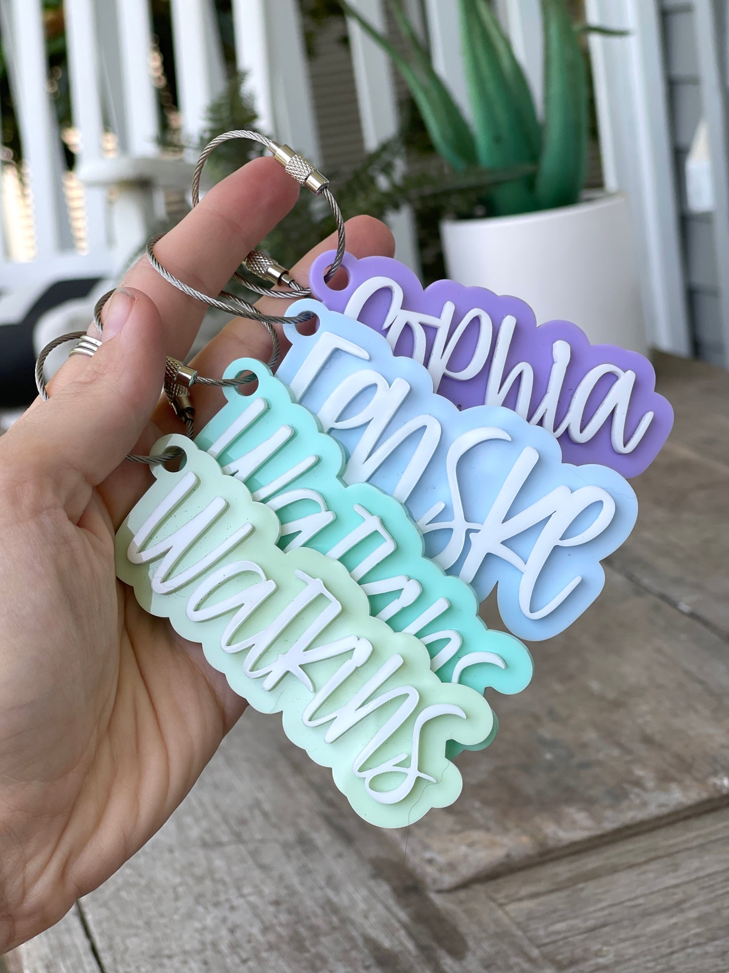 Layered Acrylic Name Bag Tag (White Lettering)