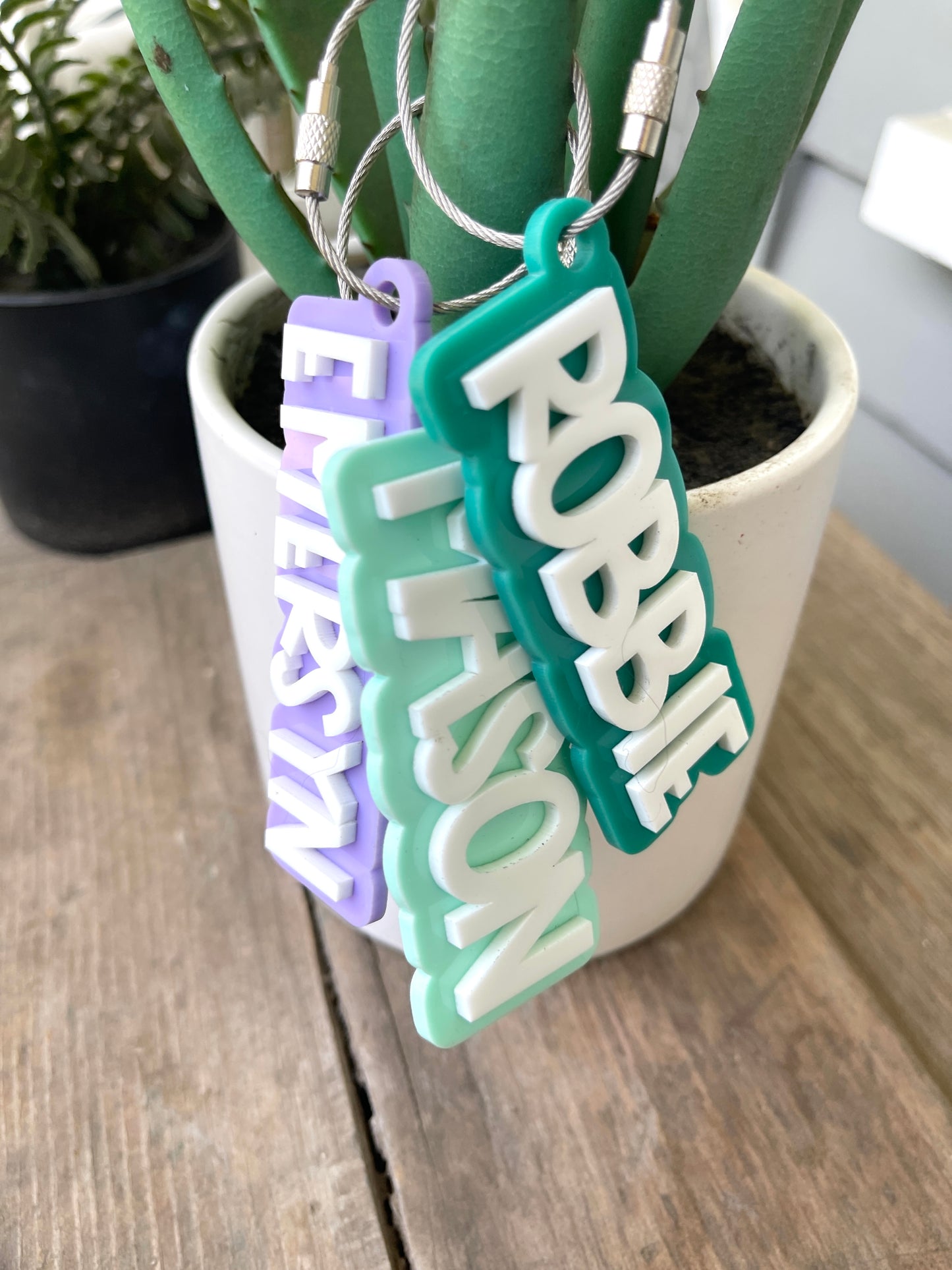 Layered Acrylic Name Bag Tag (White Lettering)