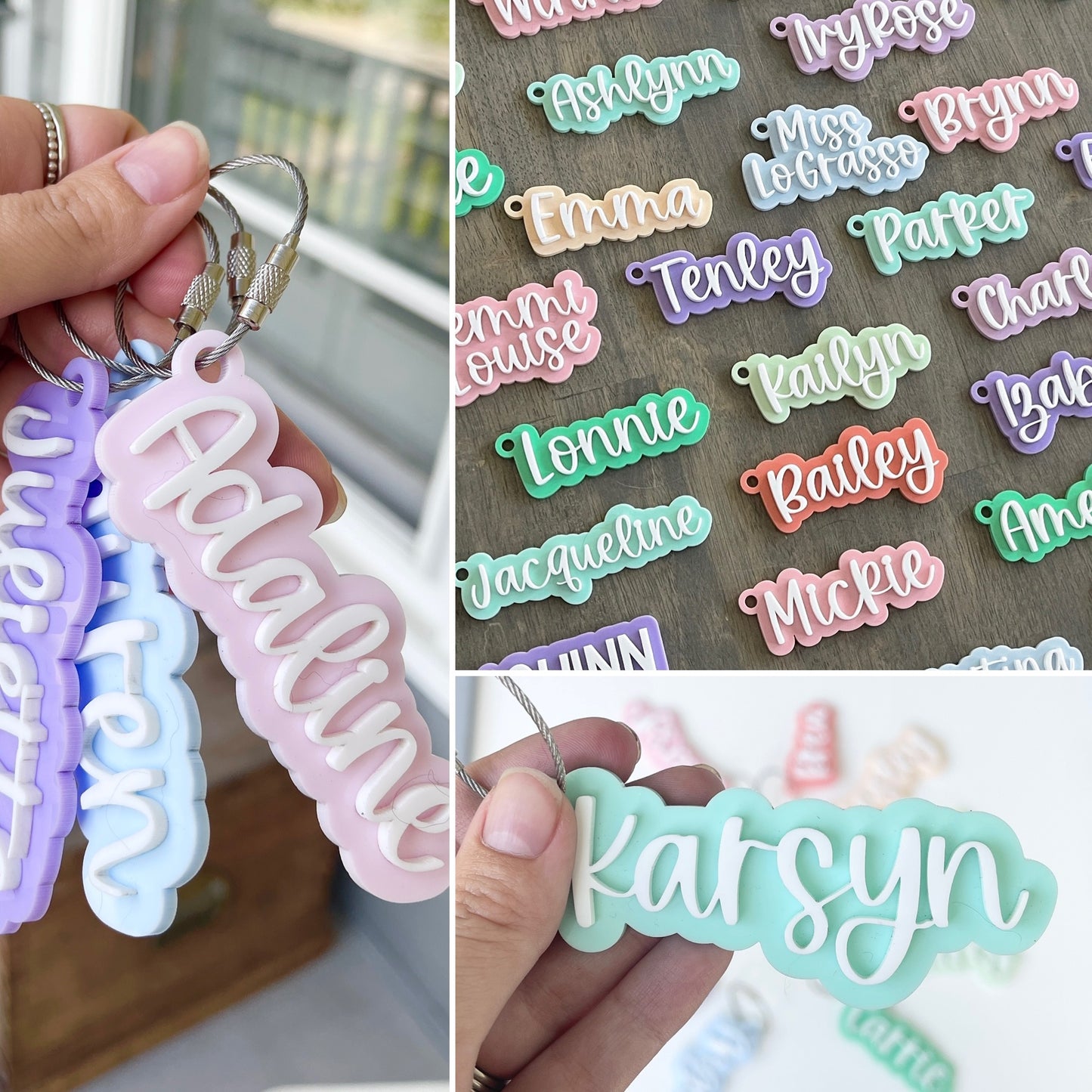 Layered Acrylic Name Bag Tag (White Lettering)