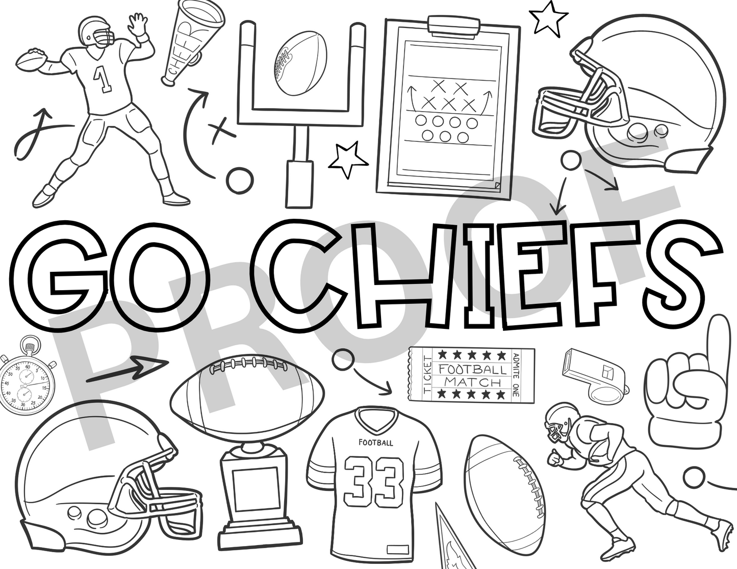 Go Chiefs Coloring Page - INSTANT DOWNLOAD