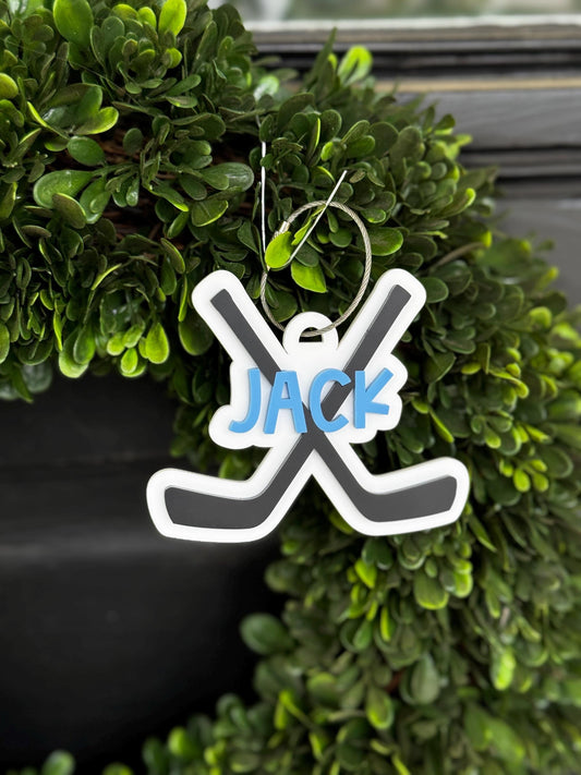Hockey Sticks Bag Tag for Kids Custom Name Hockey Sticks Keychain Personalized Hockey Team Gift Hockey Coach Gift Hockey Stocking Stuffer