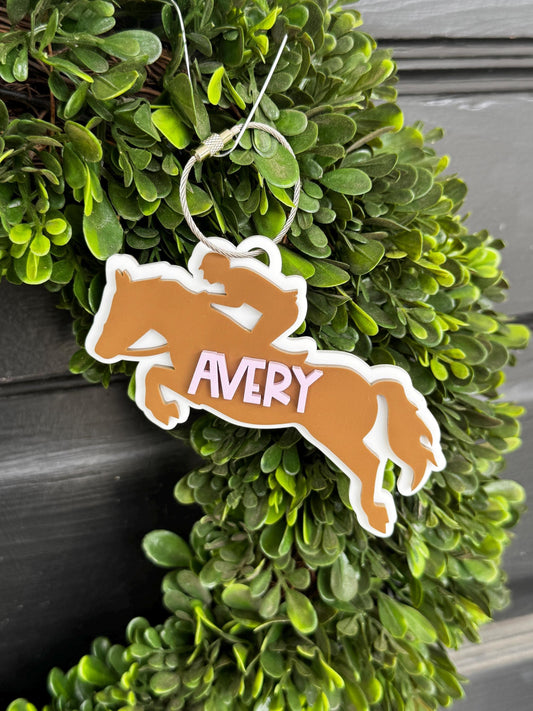 Horse Jumper Bag Tag for Kids Custom Name Horse Riding Keychain Personalized Equestrian Team Gift Equestrian Coach Gift Stocking Stuffer