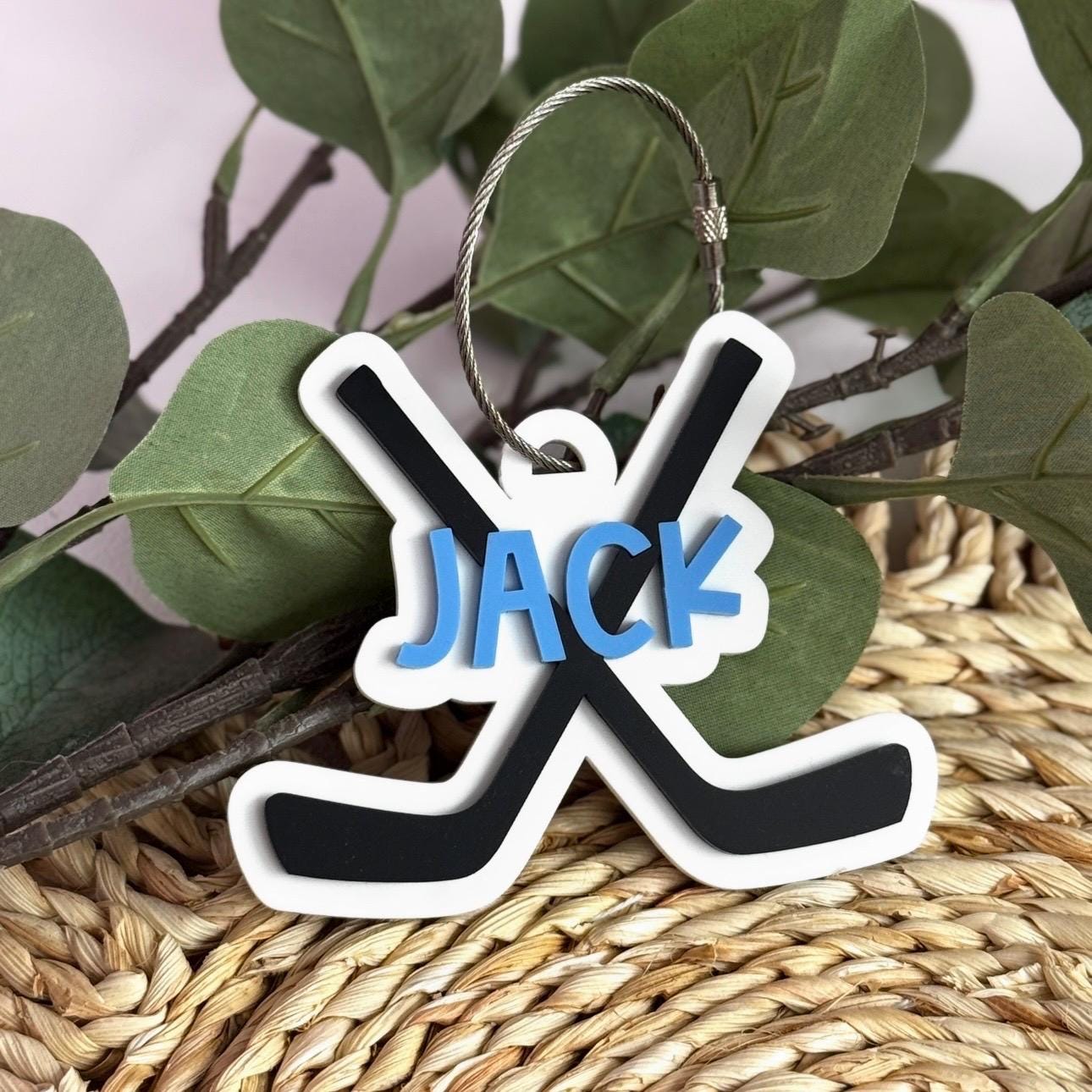 Hockey Sticks Bag Tag for Kids Custom Name Hockey Sticks Keychain Personalized Hockey Team Gift Hockey Coach Gift Hockey Stocking Stuffer