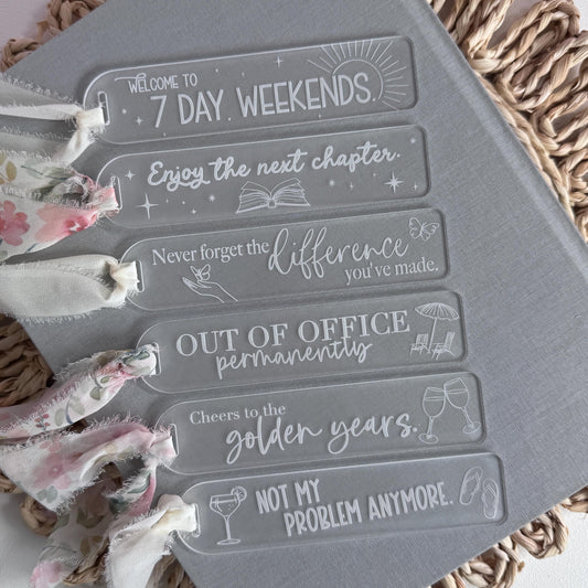 Retirement Acrylic Bookmark with Thoughful Quote Sweet Book Gift Retirement Gift Farewell Gift Kind Gift for Reader Gift for Book Lover