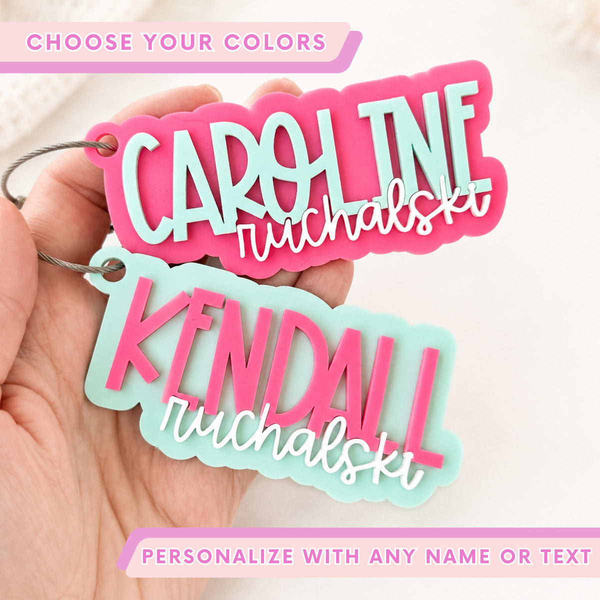 Personalized Acrylic Keychain Custom Name Tag Backpack Identification Charm School Organization Essential Layered Design Construction Wire Cable Attachment Perfect Student Gift Monogram Bag Marker Travel Accessory Locker Identifier Sports