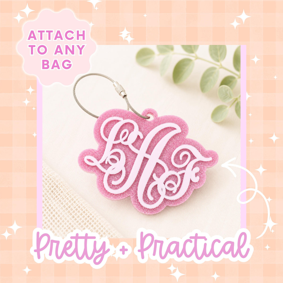 Acrylic Layered Keychain Custom Initial Monogram Design Personalized Bag Tag Letter Identification Backpack Attachment Sports Essential Perfect Student Gift Birthday Present Stocking Stuffer Teen Accessory Travel Luggage Identifier Durable
