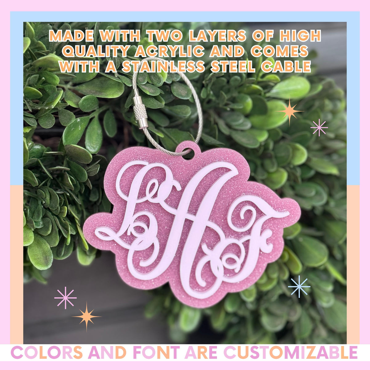 Custom Initial Monogram Keychain Personalized Bag Tag Acrylic Layered Letter Design Backpack Attachment Accessory Sports Bag Identifier Perfect Birthday Gift Stocking Stuffer Student Essential Travel Luggage Tag Durable Quality Construction
