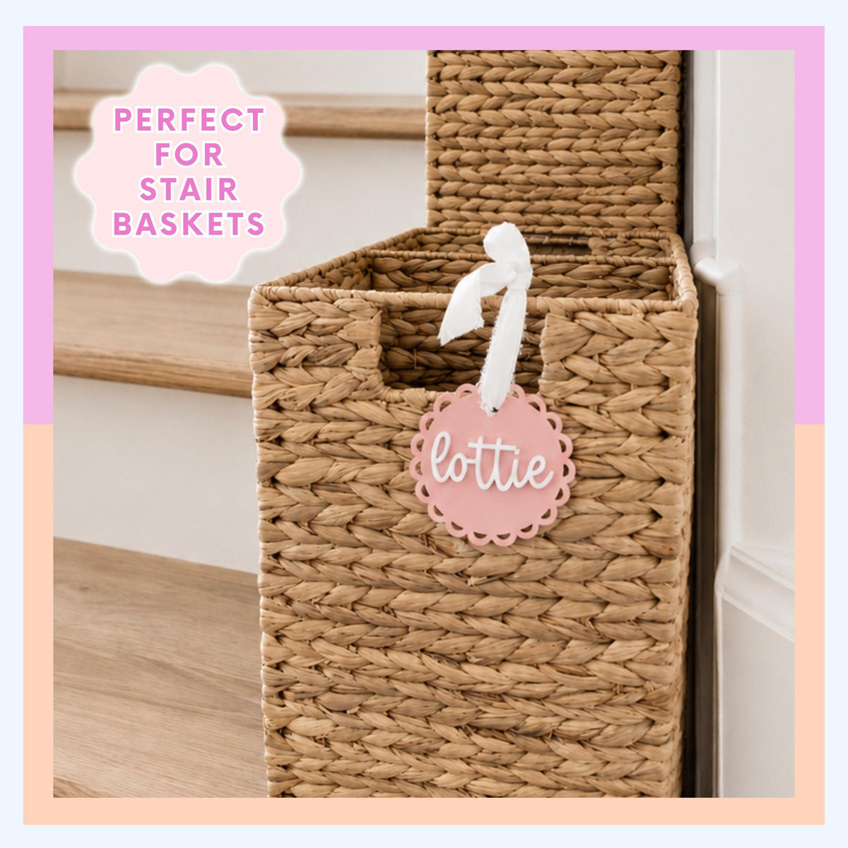 Name Tag Basket Label Custom Acrylic Stair Basket Personalized Tag for Backpacks Luggage Sports Bags Gift for Kids Scallop Easter Basket Tag