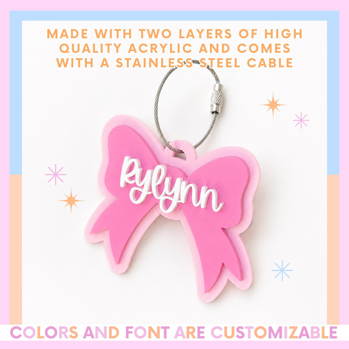 Bow Keychain Personalized Bow Bag Tag Personalized Gift Backpack Tag Gift for Boy Gift for Girl Bogg Bag Tag Stocking Stuffer