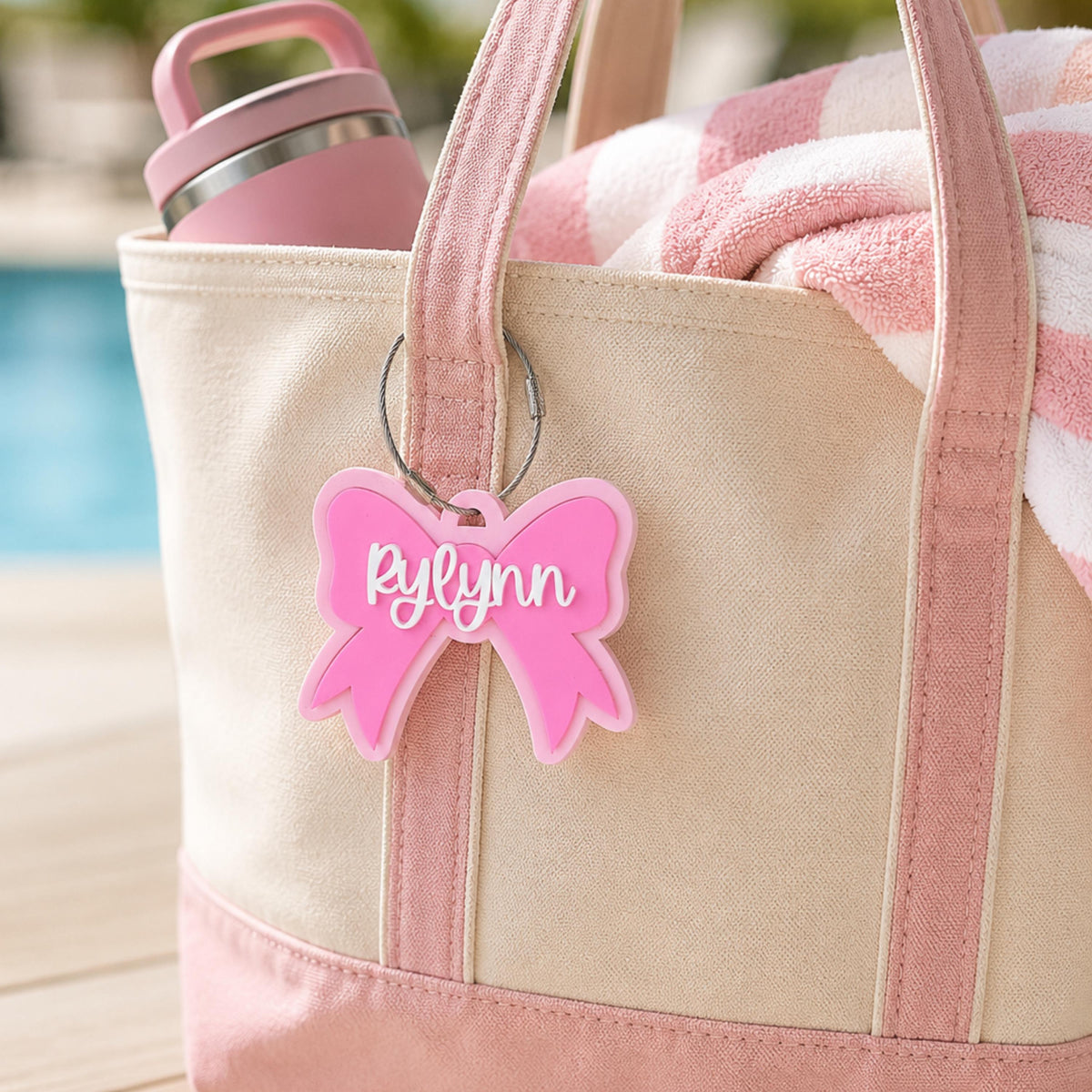 Bow Keychain Personalized Bow Bag Tag Personalized Gift Backpack Tag Gift for Boy Gift for Girl Bogg Bag Tag Stocking Stuffer
