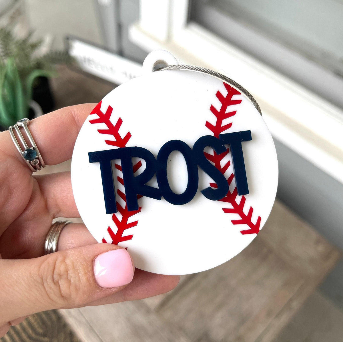Custom Acrylic Sports Keychain Baseball Bag Tag Personalized Name Label Youth Athletic Gear Identifier Team Equipment Organization Player Number Design Durable Construction Quality Material Perfect Baseball Season Present Birthday Party