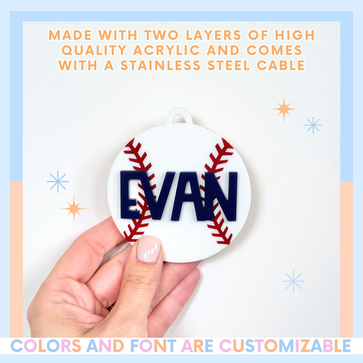 Baseball Player Present Custom Name Tag Personalized Bag Identifier Acrylic Keychain Label Youth Team Equipment Organization Athletic Gear Accessory Durable Quality Construction Player Number Design Team Colors Selection Perfect Birthday