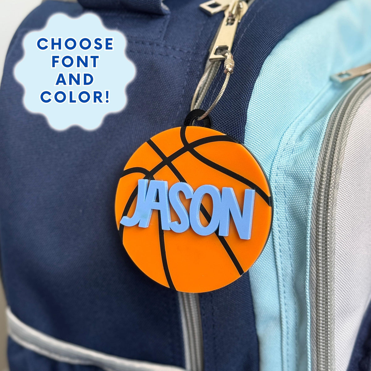 Personalized Basketball Bag Tag Custom Name Keychain Sports Team Birthday Gift For Boy Girl Youth Athlete Equipment Identifier Acrylic Luggage Marker Durable Construction Team Colors Number Design Perfect Backpack Duffel Bag Travel Tag