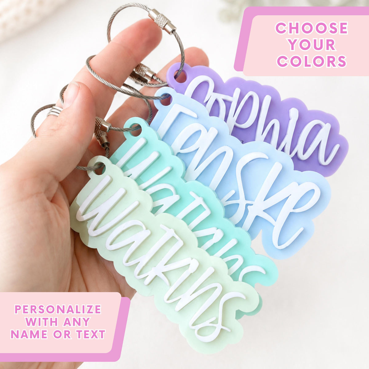 Personalized Bag Tag Custom Name Keychain Acrylic Engraved Monogram Backpack Tag Gift For Boy Girl Stocking Stuffer Ideas Zipper Pull Charm Attachment Custom Gift Options School Bag Identification Birthday Present Party Favor Custom