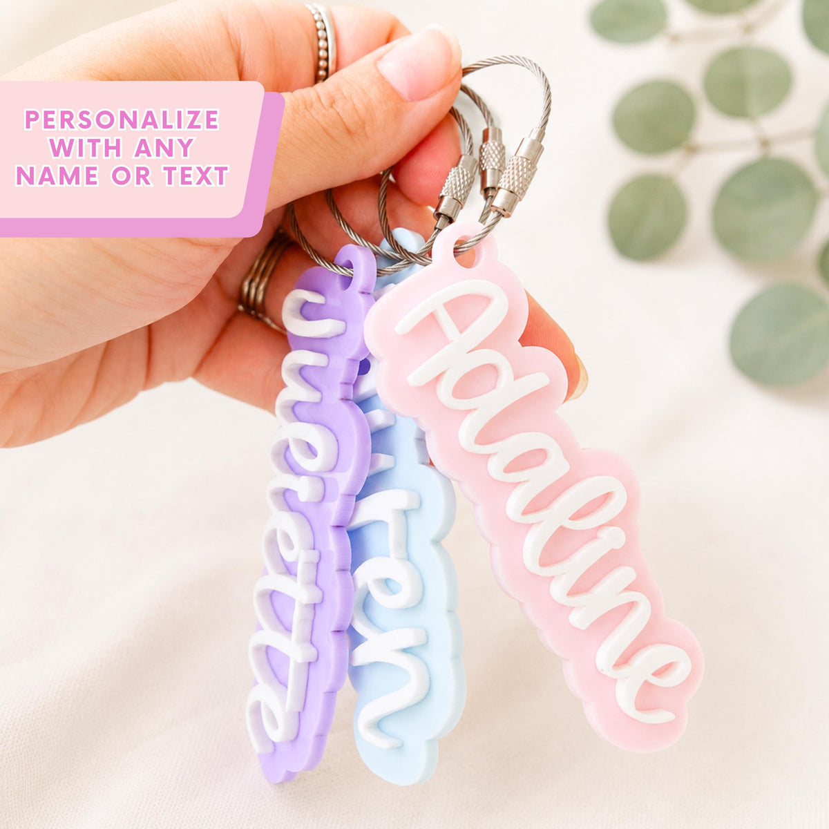 Personalized Bag Tag Custom Name Keychain Acrylic Monogram Initial Accessory Backpack Identifier Luggage Tag Gift For Student Athlete Graduation Present Birthday Gift Colorful Layered Design Wire Cable Attachment School Organization Team
