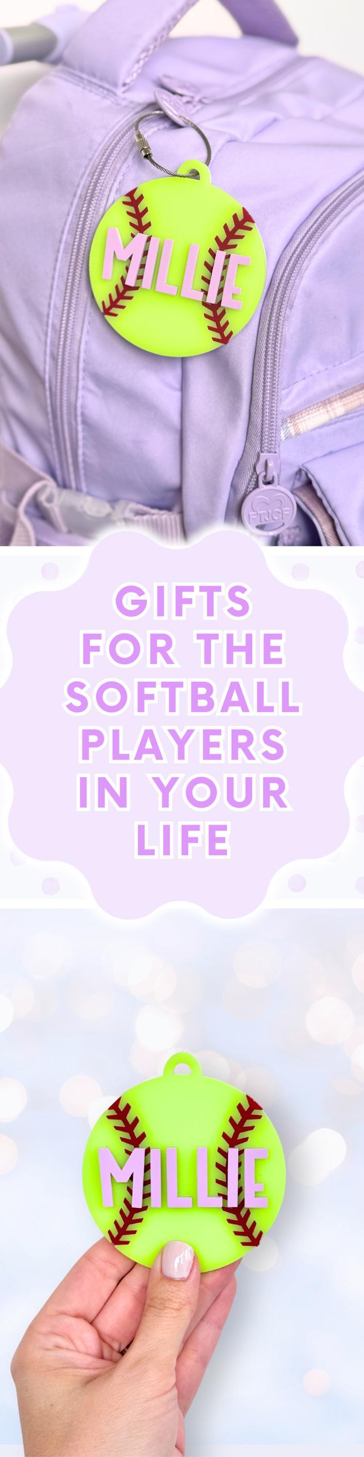 Softball Bag Tag Personalized Gift Acrylic Backpack Charm Keychain Custom Softball Stocking Stuffer Softball Player Gift for Softball Coach
