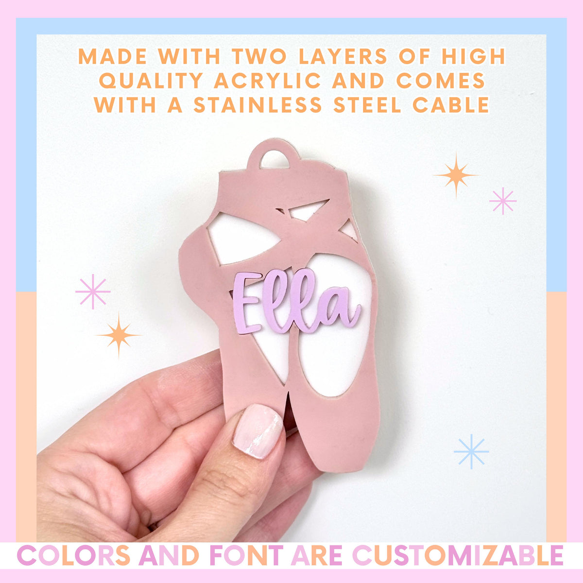 Custom Ballet Bag Tag Personalized Acrylic Keychain Dance Class Accessory Monogram Name Label Dancer Girl Gift Lightweight Durable Design Easy Bag Attachment Perfect Ballerina Birthday Present Dance Team Essential Studio Colors Custom