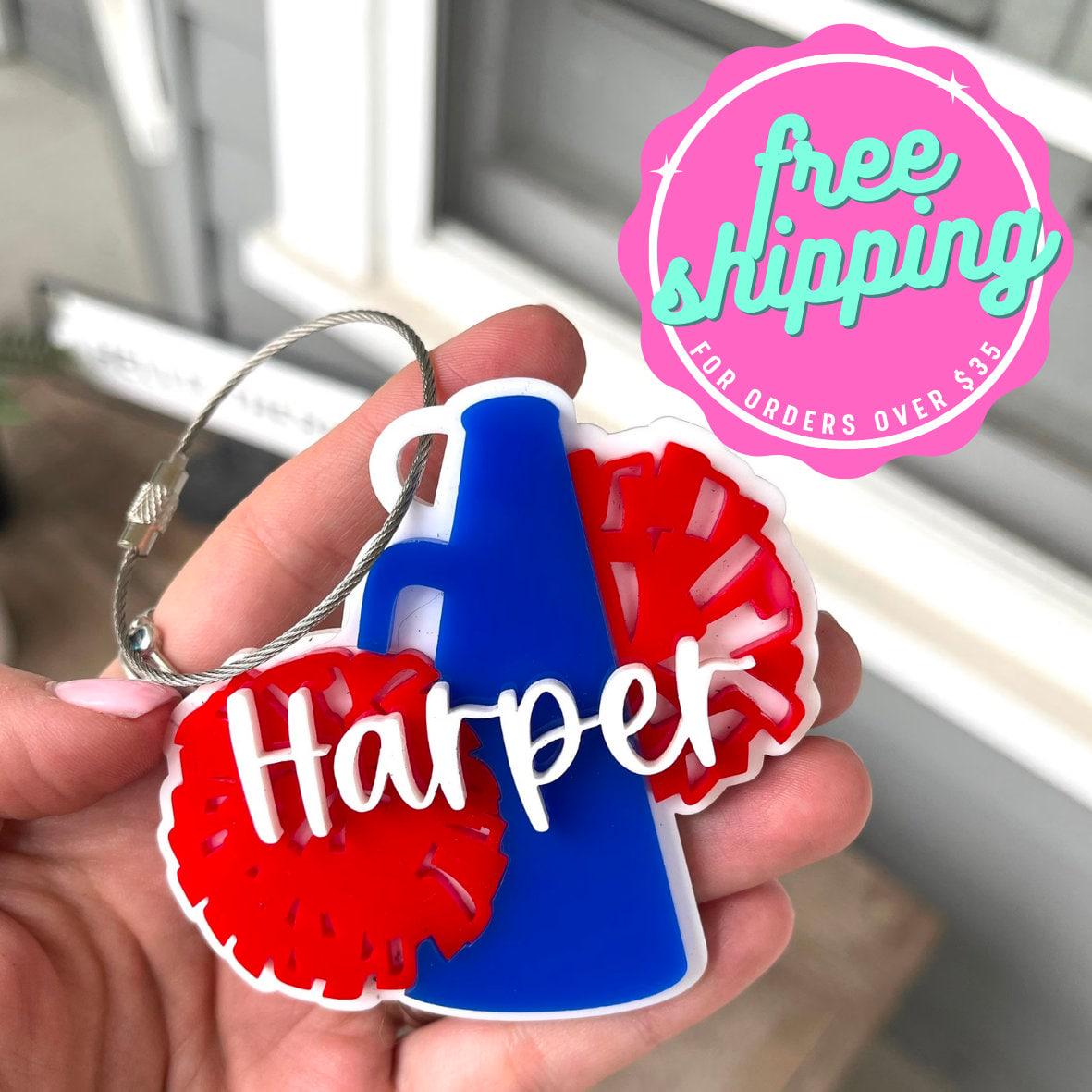 Personalized Name Tag Custom Cheerleader Bag Identification Acrylic Backpack Label Keychain Charm Attachment Lightweight Durable Material Perfect Practice Competition Gear Squad Accessory Team Colors Design Easy Spot Your Bag Custom Gift
