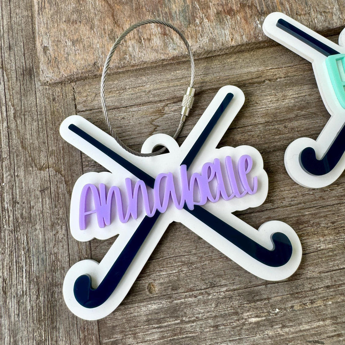 Field Hockey Team Gift Custom Bag Tag Personalized Name Keychain Youth Player Equipment Identification Acrylic Sports Accessory Durable Backpack Attachment Team Colors Custom Number Design Coach Gift Birthday Present Stocking Stuffer Kids