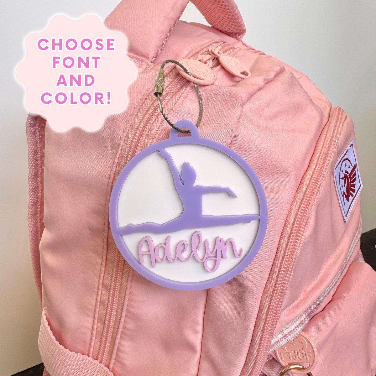 Personalized Bag Tag Custom Name Gift For Young Athlete Gymnastics Sports Accessory Acrylic Keychain Design Backpack Identifier Perfect Birthday Present Team Competition Gear Monogram Tag Colorful Options Youth Squad Member Athletic