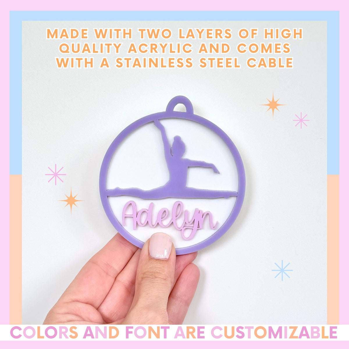 Gymnastics Sports Bag Tag Personalized Name Identifier Custom Keychain Accessory Athletic Gear Essential Backpack Monogram Tag Acrylic Construction Gift For Kids Birthday Present Team Competition Equipment Youth Athlete Accessory Training