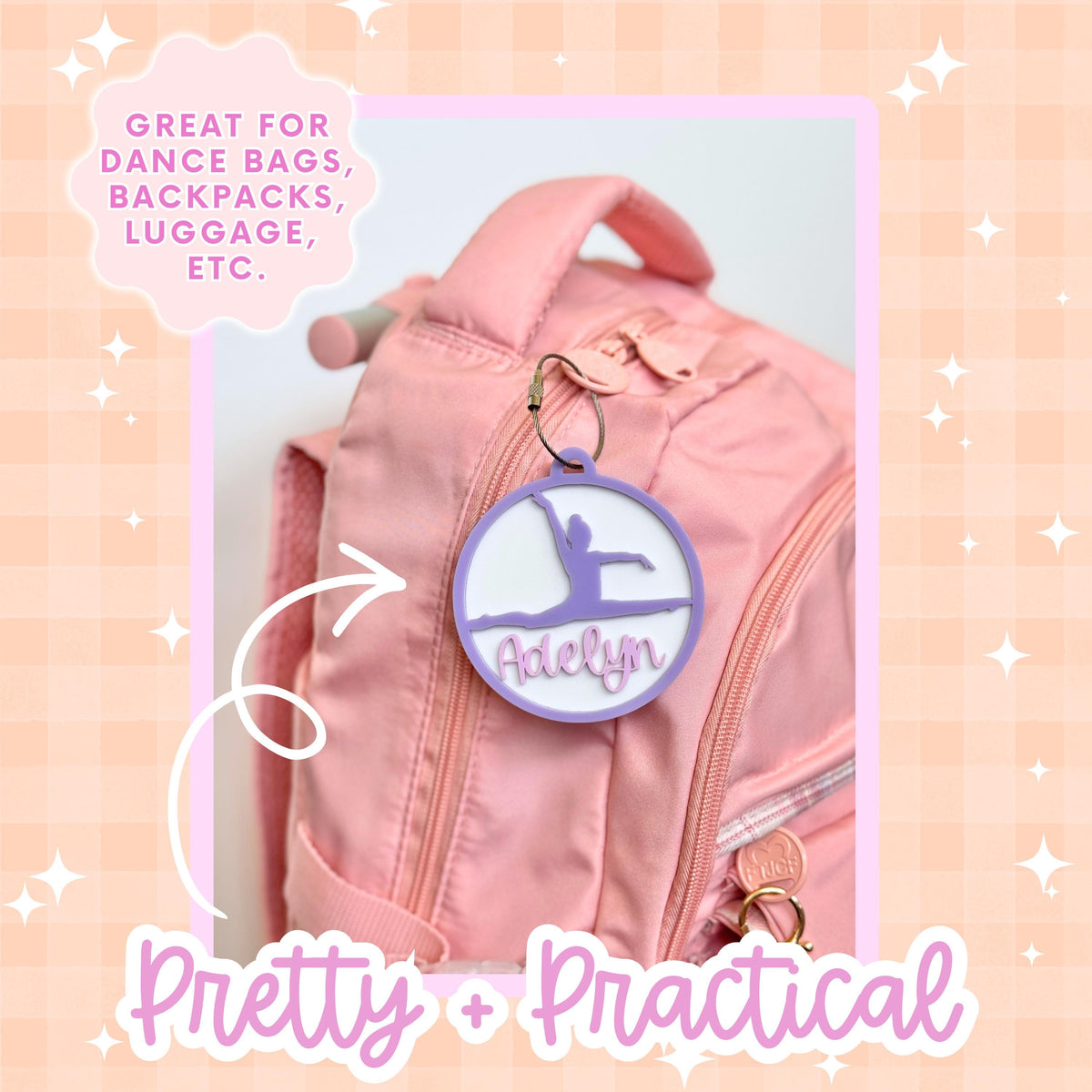 Custom Monogram Tag Personalized Gymnastics Gift Acrylic Bag Keychain Name Identifier Athletic Backpack Accessory Youth Sports Equipment Essential Birthday Present For Young Athlete Team Competition Gear Training Day Accessory Colorful