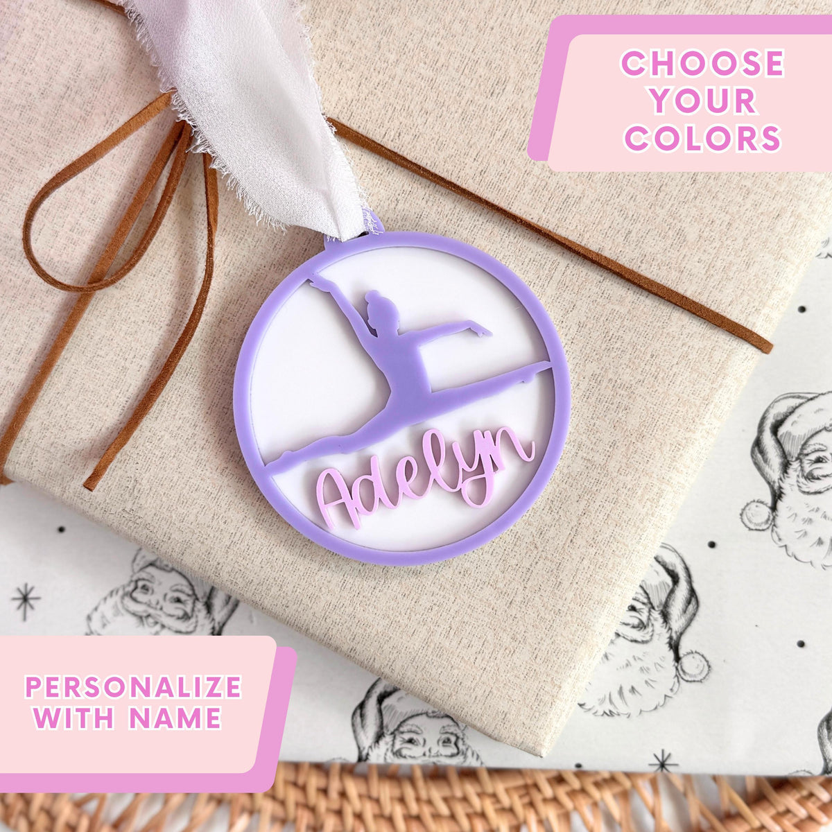 Personalized Gymnastics Ornament Custom Name Gift Gymnast Christmas Tree Decoration Athlete Keepsake Present Durable Acrylic Material Team Colors Design Holiday Stocking Stuffer Idea Mom Daughter Gift Coach Appreciation Present Unique