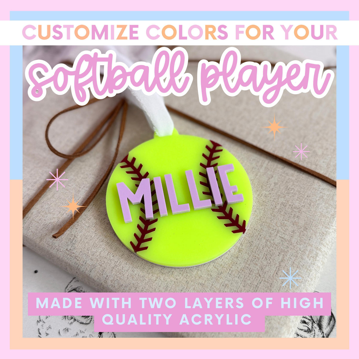Softball Coach Appreciation Gift Custom Ornament Personalized Team Colors Player Name Number Acrylic Keepsake Christmas Decoration Girl Athlete Present Stocking Stuffer Holiday Gift Durable Material Unique Sports Award Team Recognition
