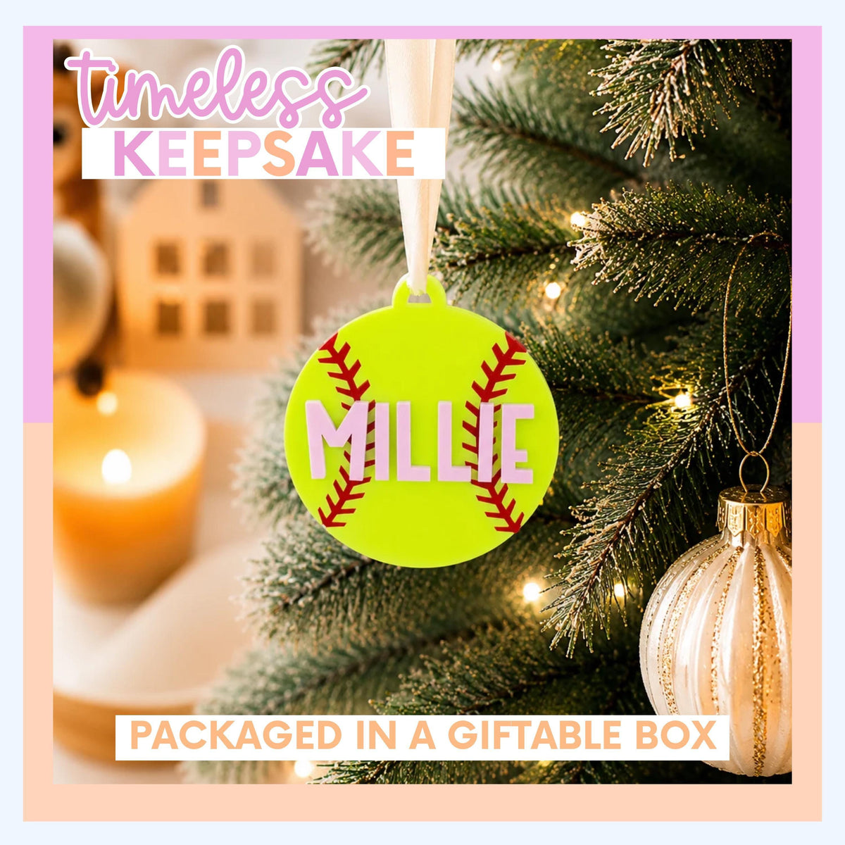 Custom Softball Gift Personalized Ornament Player Name Number Team Colors Acrylic Material Girl Athlete Keepsake Christmas Stocking Stuffer Holiday Decoration Coach Appreciation Present Durable Construction Unique Sports Award Team Memento