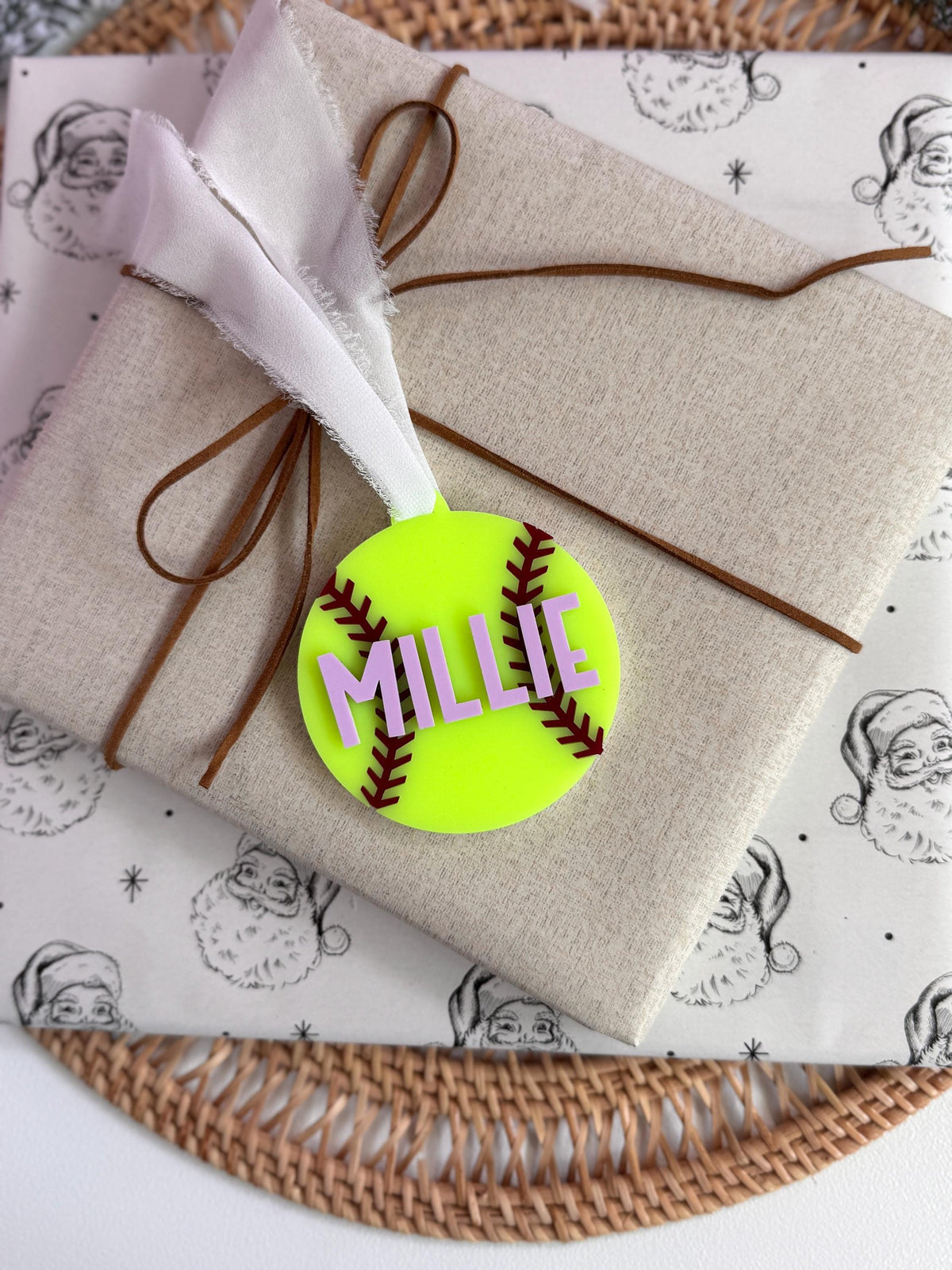 Softball Ornament Personalized Gift Acrylic Christmas Ornament Custom Softball Stocking Stuffer Softball Player Gift for Softball Coach
