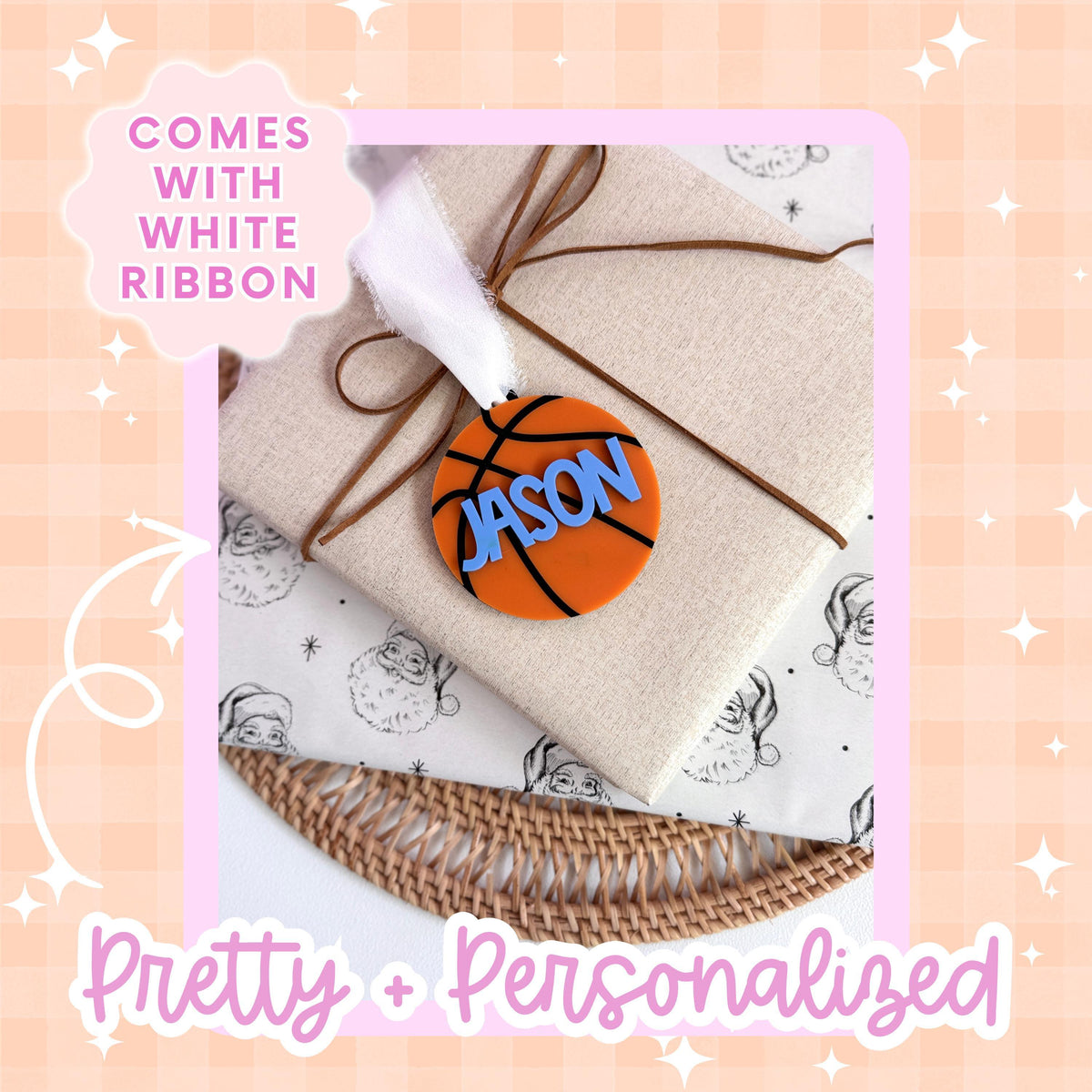 Custom Basketball Player Gift Personalized Name Ornament Christmas Tree Hanging Keepsake Team Colors Number Decoration Holiday Present Coach Appreciation Stocking Stuffer Acrylic Sports Memento Boy Athlete Gift Durable Christmas Ornament