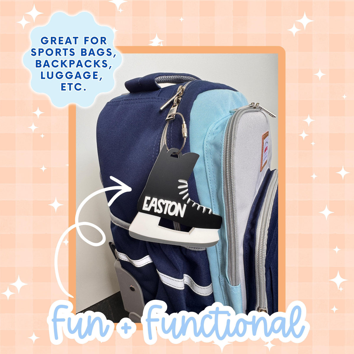 Hockey Keychain Attachment Custom Name Bag Tag Personalized Sports Gift Youth Player Equipment Identifier Team Gear Marker Durable Acrylic Label Backpack Luggage Accessory Kids Birthday Present Stocking Stuffer Tournament Gift Multiple