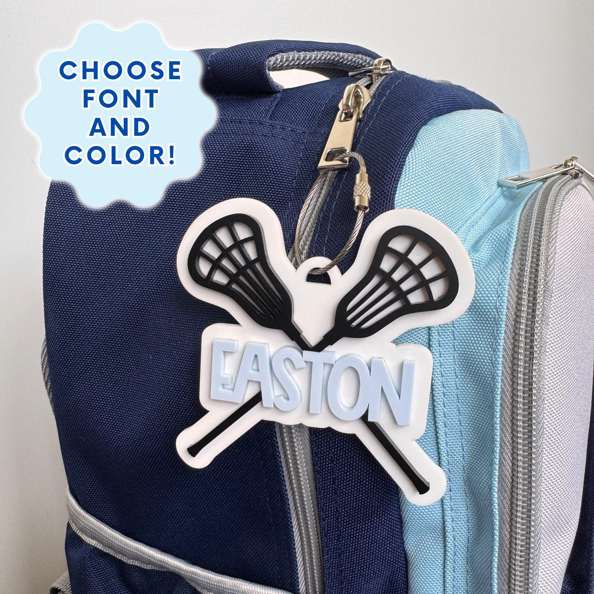 Personalized Lacrosse Bag Tag Custom Name Acrylic Identification Keychain Perfect Lacrosse Player Gift Youth Athlete Sports Backpack Equipment Marker Durable Construction Team Colors Design Birthday Stocking Stuffer Party Favor Travel