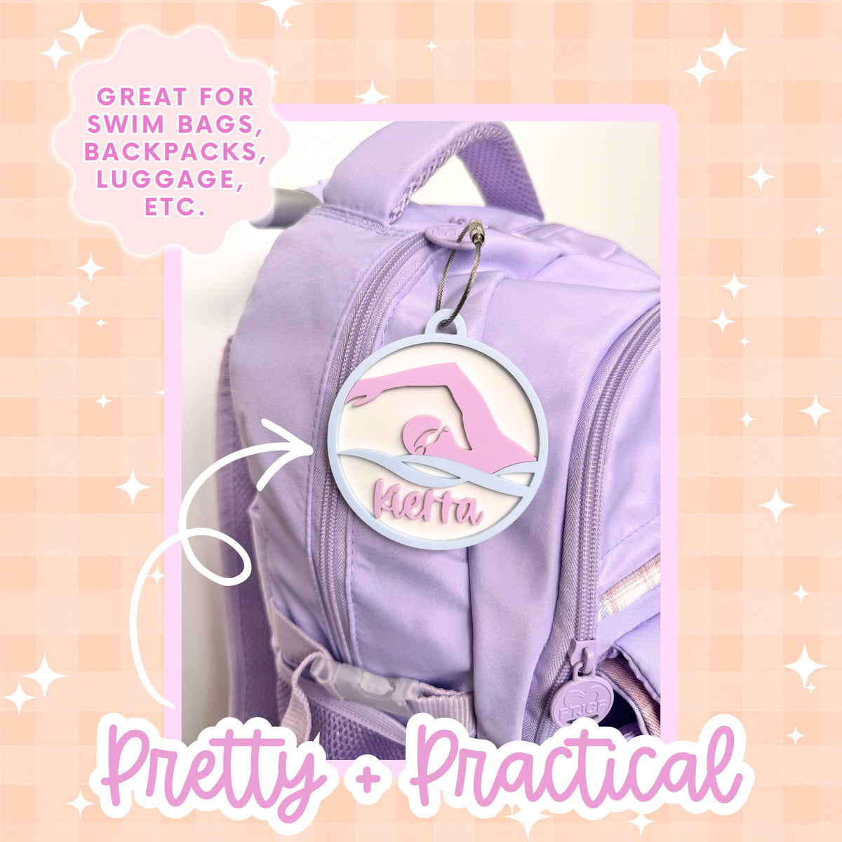 Custom Bag Identifier Personalized Swimming Tag Monogram Keychain Sports Backpack Label Acrylic Luggage Accessory Youth Swimmer Gift Kids Athlete Item High Quality Multi Layer Construction Swimming Team Essential Practice Gear Identifier