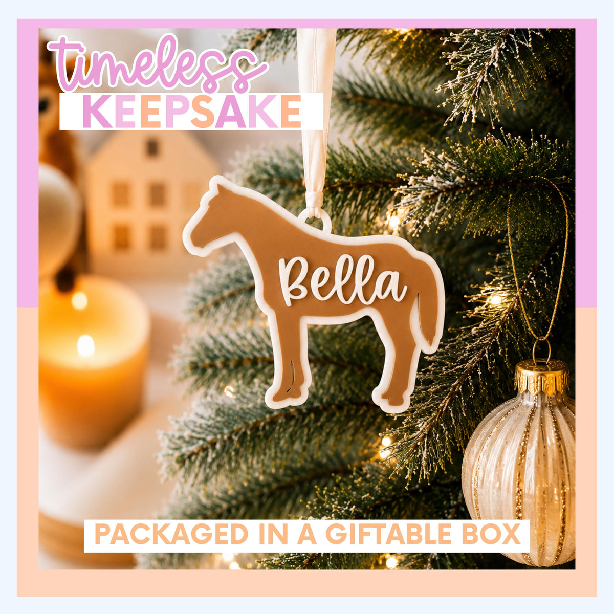 Custom Horseback Riding Keepsake Personalized Ornament Gift Acrylic Christmas Decoration Laser Cut Design Custom Name Colors Perfect Equestrian Present Durable Hanging Display Trainer Appreciation Gift Holiday Tree Ornament Lightweight