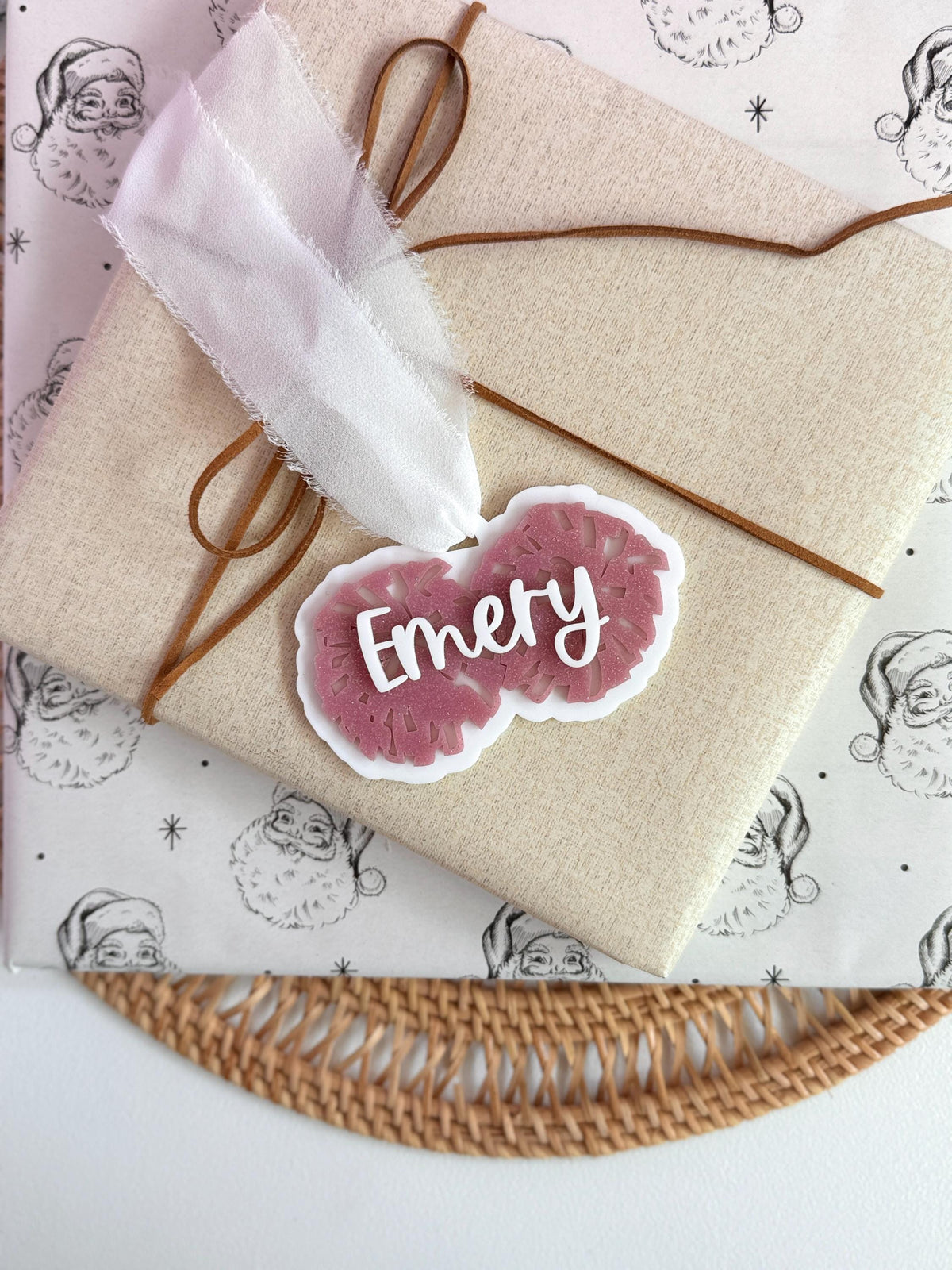 Poms Ornament Personalized Gift Christmas Acrylic Cheerleading Keepsake Pom Dancer Custom Cheer Team Megaphone Name Decoration Mom Stocking