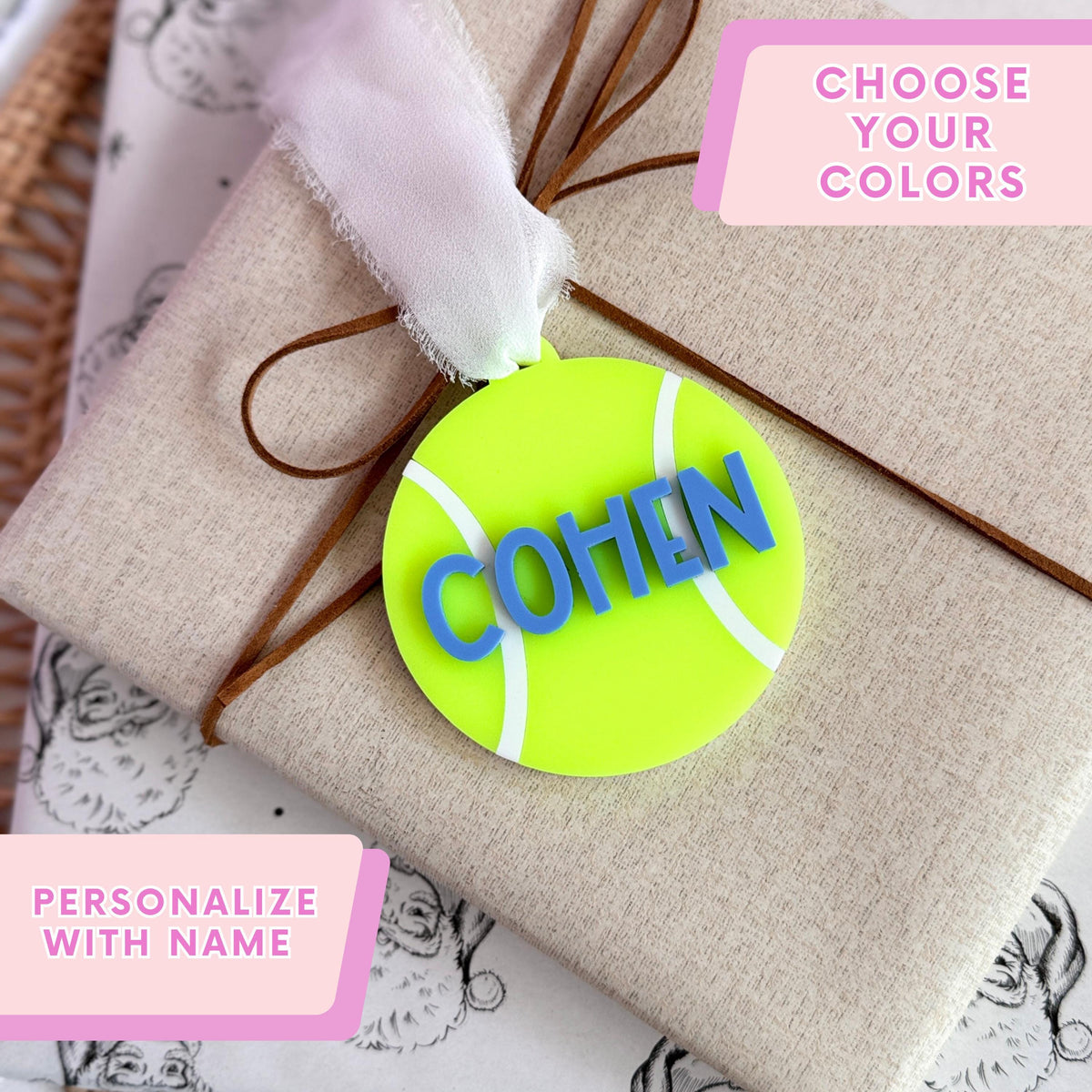Personalized Tennis Ornament Custom Player Name Gift Christmas Holiday Decoration Acrylic Keepsake Sports Memento Team Recognition Present Coach Appreciation Gift Athlete Stocking Stuffer Durable Construction Quality Personalized Colors