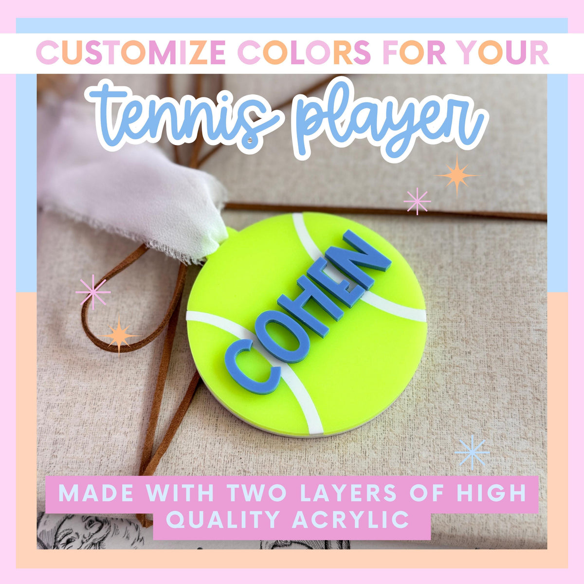 Custom Tennis Gift Personalized Ornament Christmas Decoration Player Name Keepsake Sports Holiday Present Coach Appreciation Gift Team Memento Athlete Recognition Stocking Stuffer Custom Colors Acrylic Construction Durable Quality Design