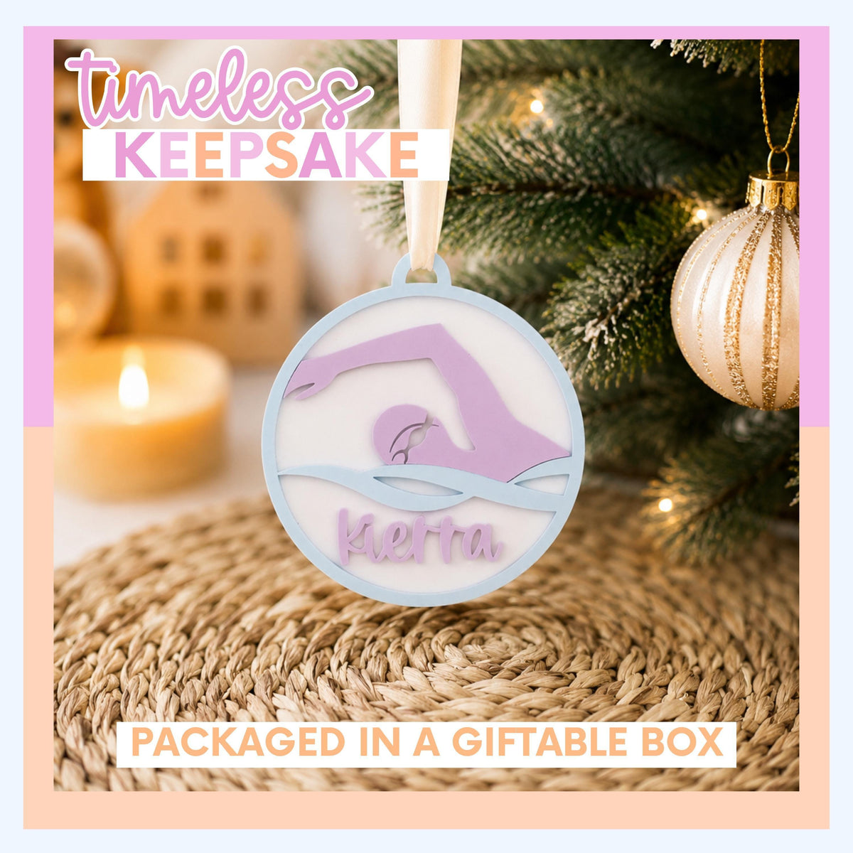 Appreciation Gift Ornament Personalized Swimming Keepsake Custom Athlete Award Team Present Holiday Christmas Decoration Durable Acrylic Construction Name Number Colors Customizable Design Perfect Recognition Memento Stocking Stuffer Kids
