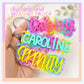 Laser Cut Design Custom Name Keychain Personalized Bag Tag Colorful Acrylic Charm Kids School Backpack Accessory Team Sports Gift Monogram Design Birthday Present Stocking Stuffer Vibrant Colors Durable Construction Wire Attachment Perfect