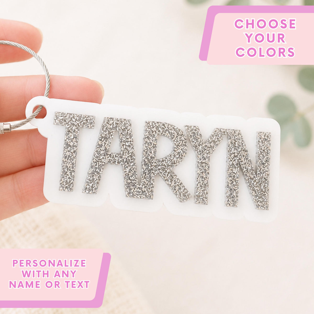 Personalized Acrylic Keychain Custom Name Design Kids Backpack Tag Monogram Bag Charm Identification System Perfect Birthday Present Stocking Stuffer Gift For Kids School Organization Essential Layered Construction Wire Cable Attachment