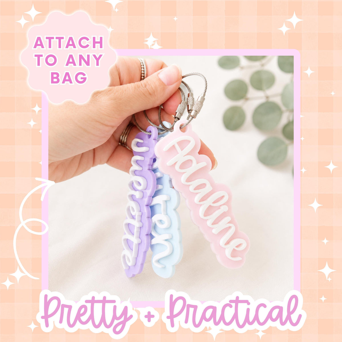 Custom Name Gift For Kids Personalized Keychain Acrylic Backpack Tag Monogram Design Bag Charm Identification Perfect Birthday Present Stocking Stuffer School Organization Essential Personal Item Marker Layered Construction Quality