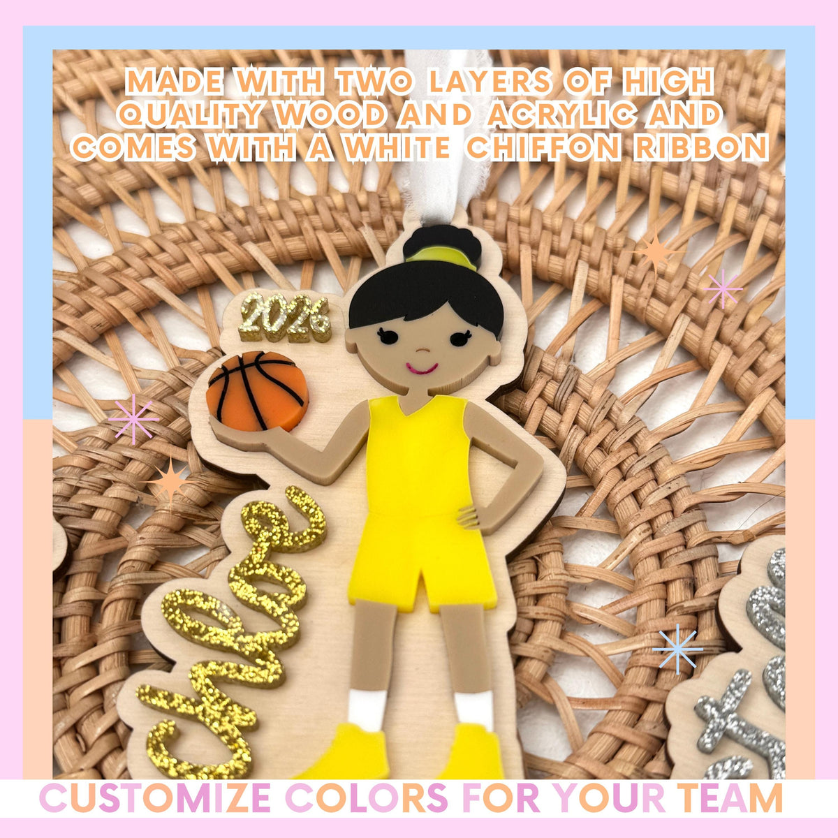 Basketball Christmas Ornament for Team Gift for Basketball Player Personalized Keepsake Acrylic Backpack Tag Birthday Present for Athlete