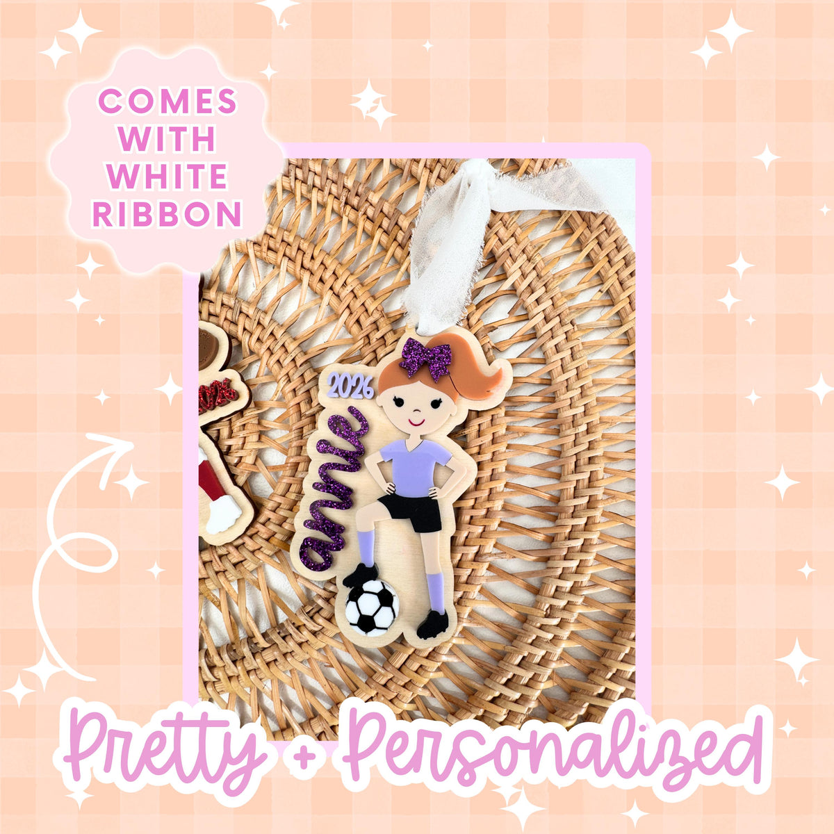 Soccer Christmas Ornament for Soccer Team Gift for Soccer Player Personalized Keepsake Acrylic Backpack Tag Birthday Present for Athlete
