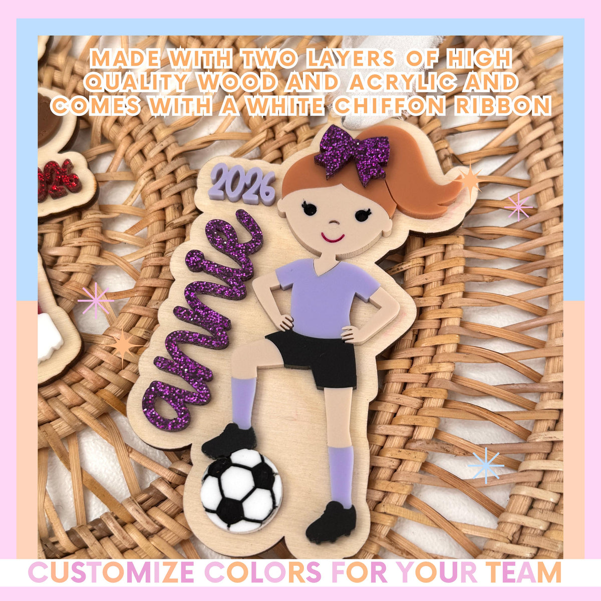 Soccer Christmas Ornament for Soccer Team Gift for Soccer Player Personalized Keepsake Acrylic Backpack Tag Birthday Present for Athlete