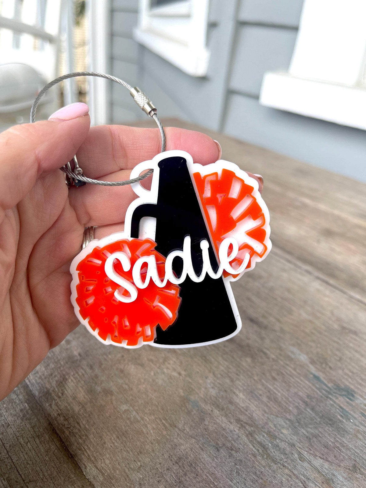 Team Spirit Squad Accessory Custom Cheerleader Bag Tag Personalized Name Label Acrylic Keychain Design Competition Practice Camp Gear Perfect Gift Stocking Stuffer Coach Present Backpack Identification Custom Team Colors Durable Lightweight